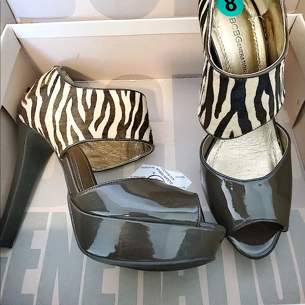 Chocolate and Cream Zebra Print heels by BCBG